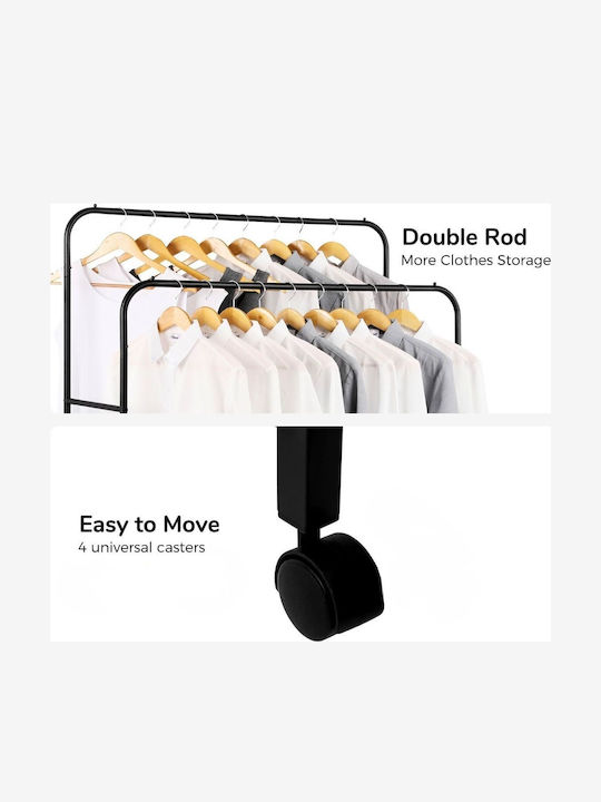 Uncle George Wheeled Floor Garment Rack made of Metal Black 110x55x150cm