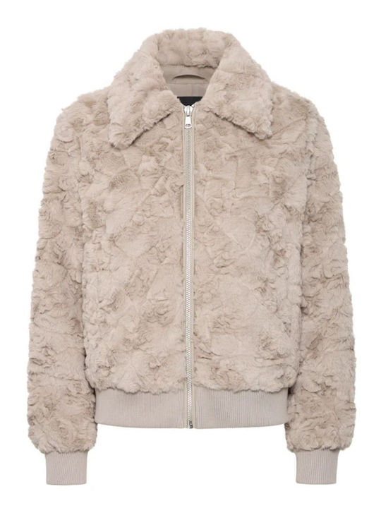 Κοντό Γυναικείο Bomber Jacket Μπέζ Πούρο