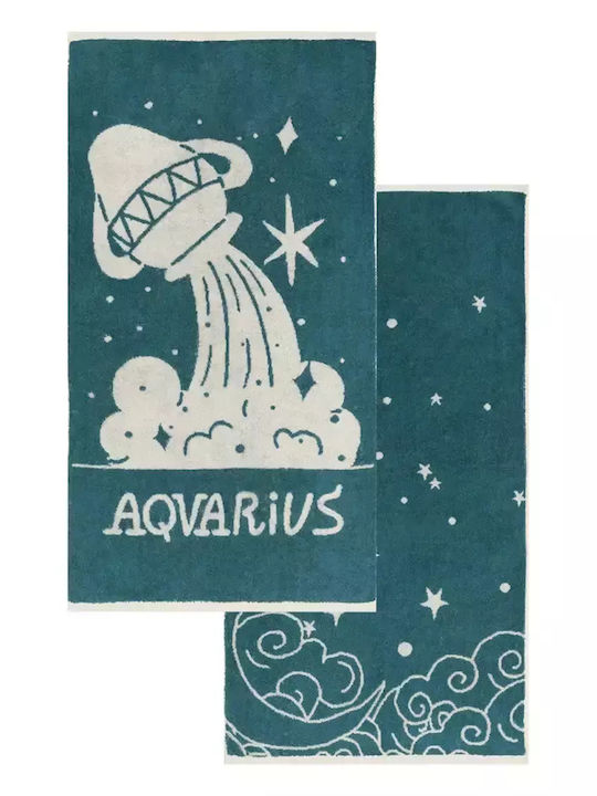 Kentia Πετσέτα Προσώπου Zodiac 50x90εκ. Aquarius 2τμχ Βάρους 500gr/m²