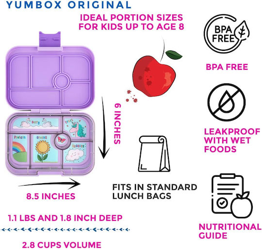 Yumbox Original Πλαστικό Παιδικό Δοχείο Φαγητού Μονόκεροι Μωβ