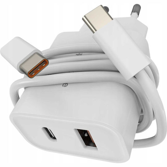 Spacecase Spacecase Handyladegerät mit USB-A Ausgangsanschluss, USB-C Ausgangsanschluss und Kabel USB-C - USB-C 20W Stromlieferung / Schnellladetechnologie 3.0 Weiß