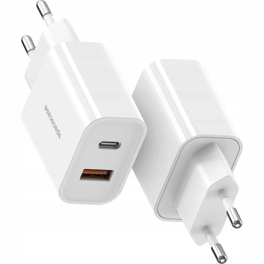 Spacecase Spacecase Handyladegerät mit USB-A Ausgangsanschluss, USB-C Ausgangsanschluss und Kabel USB-C - USB-C 20W Stromlieferung / Schnellladetechnologie 3.0 Weiß