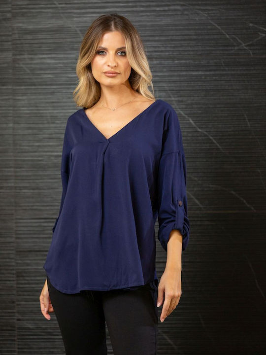 Women's Blouse Long Sleeve with V Neckline Green
