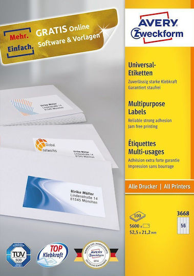 Avery Selbstklebende A4-Etiketten 52.5x21.2mm