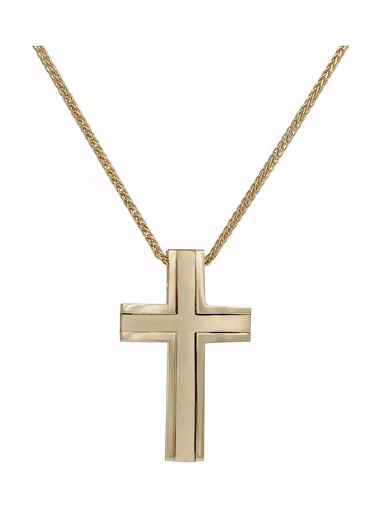 Damen Gold Kreuz 14K Beidseitig mit Kette