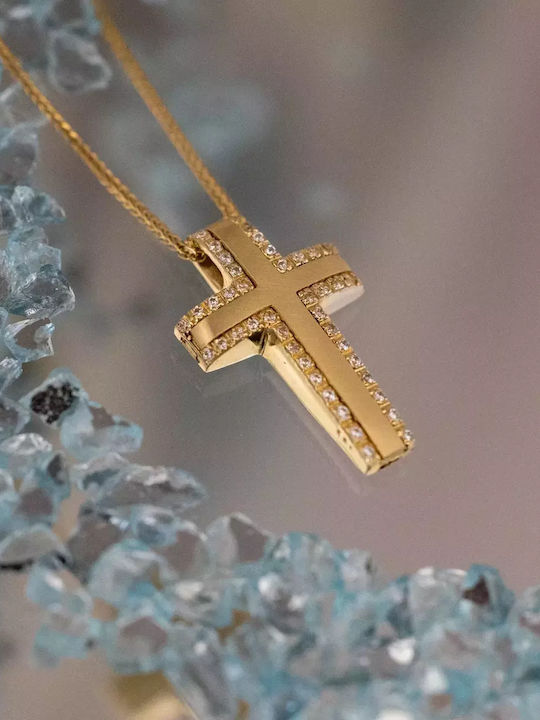 Damen Gold Kreuz 14K Beidseitig mit Kette