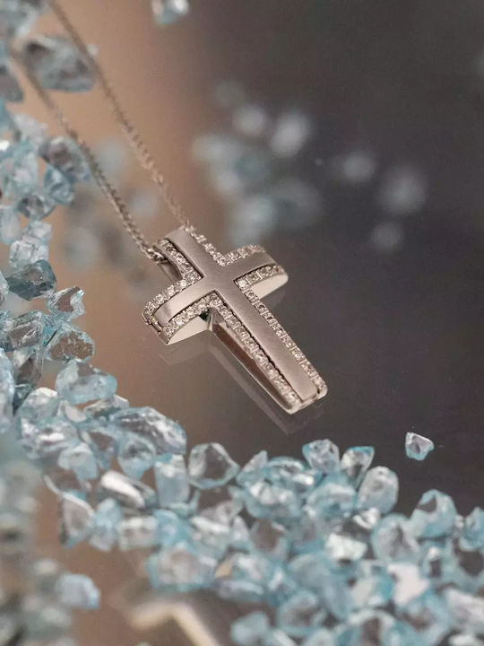 Дамски Бял златен Кръст 14K Двулицево с Верижка