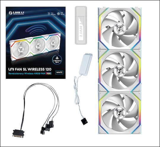 Lian Li UNIFAN SL Wireless Case Fan 120mm (2000rpm / 64.05cfm) with RGB Lighting 3pcs White