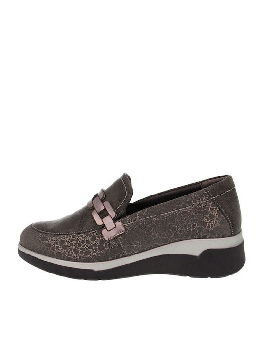Leder Damen Mokassins in Gray Farbe