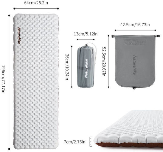 Naturehike Αυτοφούσκωτο Μονό Υπόστρωμα Camping Πάχους 7cm