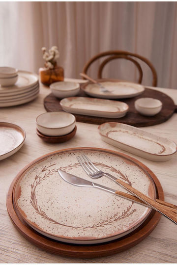 Bormioli Rocco Shallow Serving Plate from Beige Porcelain with Diameter 24cm 6 Pieces