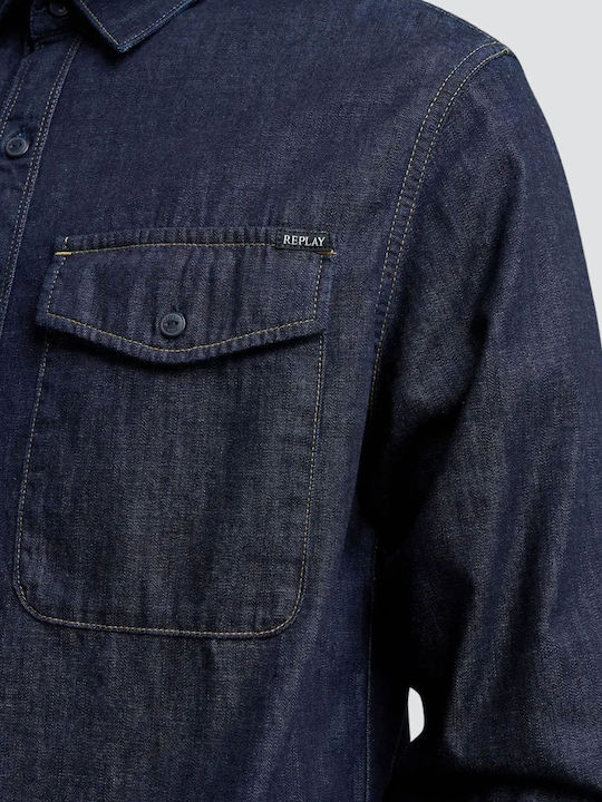 Long-sleeved Denim Shirt Dark Blue Denim