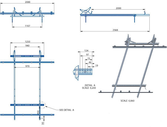 Tiled Roof Stand for Solar Water Heater Two Collectors Height 1.5m to 2m