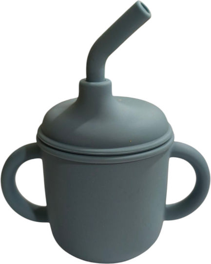 Nok Nok Baby Cup with Handles and Straw made of Silicone Blue for 12m+m+