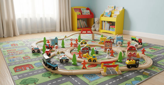Joyland Set with Train made of Wood for 3+ years+ Years