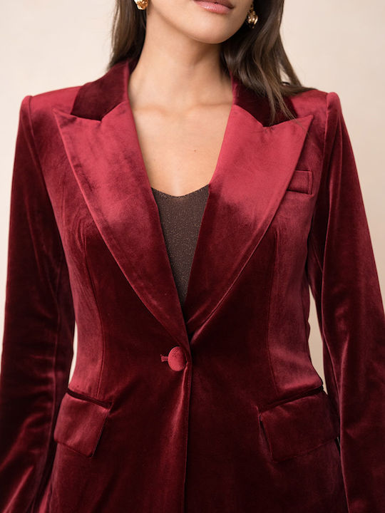 Cuca Women's Velvet Waisted Blazer Bordeaux