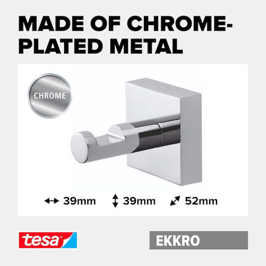 Tesa Ekkro Towel Hook High Gloss Chrome Metal Self-adhesive Adhesive Mounting Technology 39mm X 39mm X 52mm