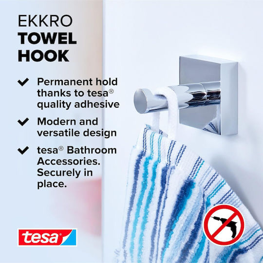 Tesa Ekkro Towel Hook High Gloss Chrome Metal Self-adhesive Adhesive Mounting Technology 39mm x 39mm x 52mm