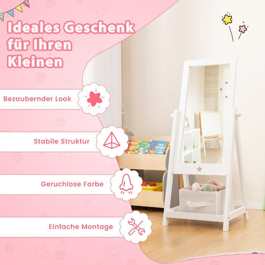 Children's Floor Mirror Full Length Storage Space 360° Rotation 45 X 40 X 112 Cm White Hy10302wh Costway
