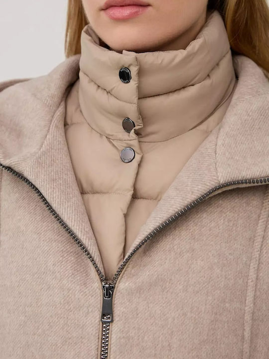 Γυναικείο Beige Παλτό με Φερμουάρ
