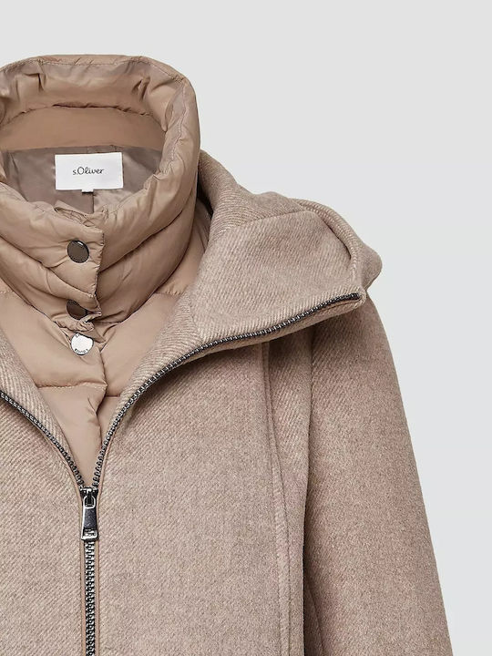 Γυναικείο Beige Παλτό με Φερμουάρ