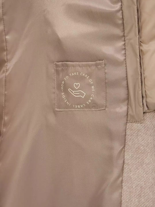 Γυναικείο Beige Παλτό με Φερμουάρ