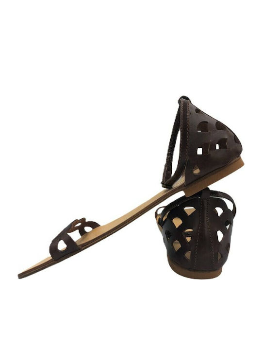 Women's Flat Sandals in Tabac Brown Color