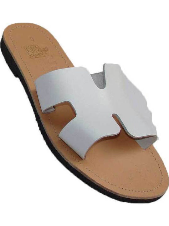 Leather Women's Flat Sandals in White Color