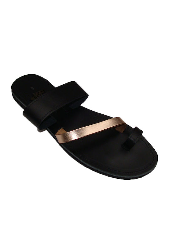 Leather Women's Flat Sandals in Black Color