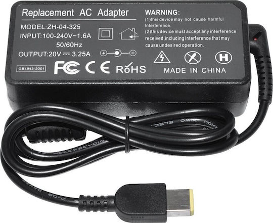 Power Supply Replacement Lenovo Thinkpad Laptops T440 T450 T460 T560 E440 E450 E550 E560 Y40 Y50 Y60 Y70 Z40 Z41 Z50 Z51 Z70 B40 B50 G40 G50 G51 G70 20v/3.25a 65w Rectangular Jack