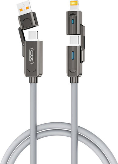 XO Nb275 Regular Cablu USB la Type-C / Lightning cu mai multe porturi Gri 1m