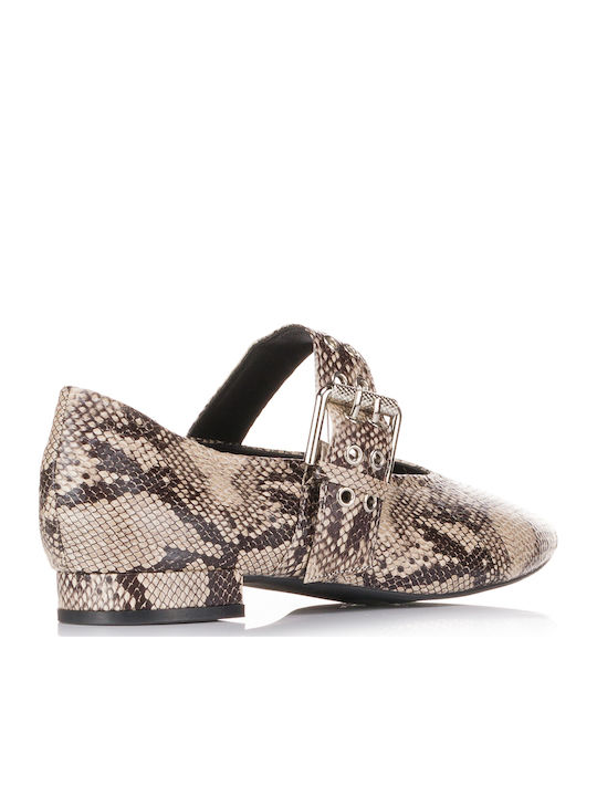 Synthetic Leather Pointed Toe Brown Heels with Strap Animal Print