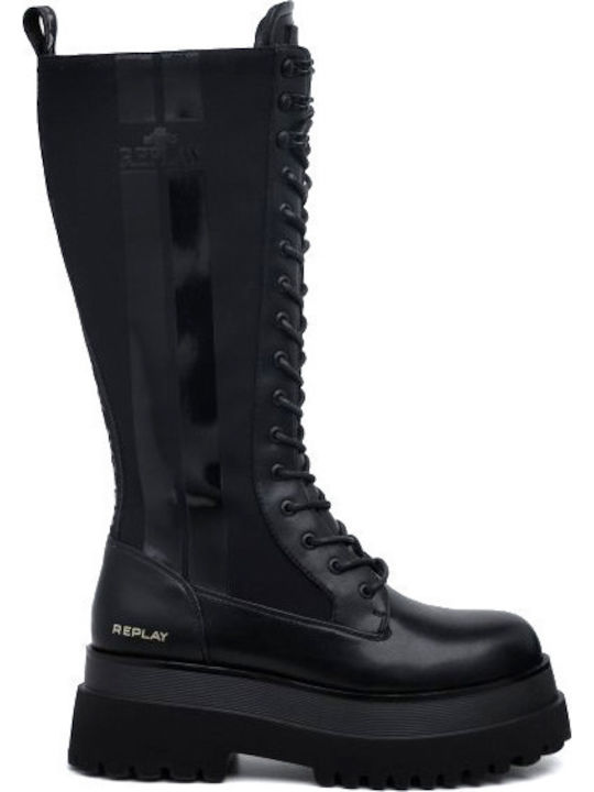 Medium Heel Women's Boots with Laces Black