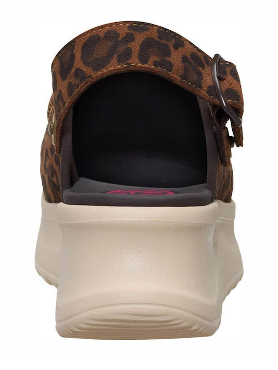 Women's Leather Platform Wedge Sandals Brown