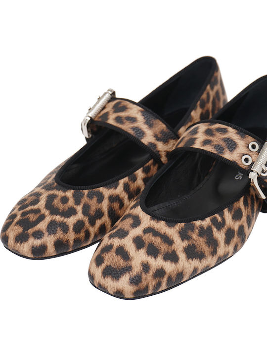 Mary Jane Γόβες με Χαμηλό Τακούνι Animal Print Καφέ