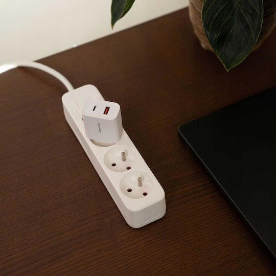 Spacecase Charger with USB-A Port and USB-C Port and Cable USB-C - Lightning 20W Power Delivery / Quick Charge 3.0 Whites (PowerSet)