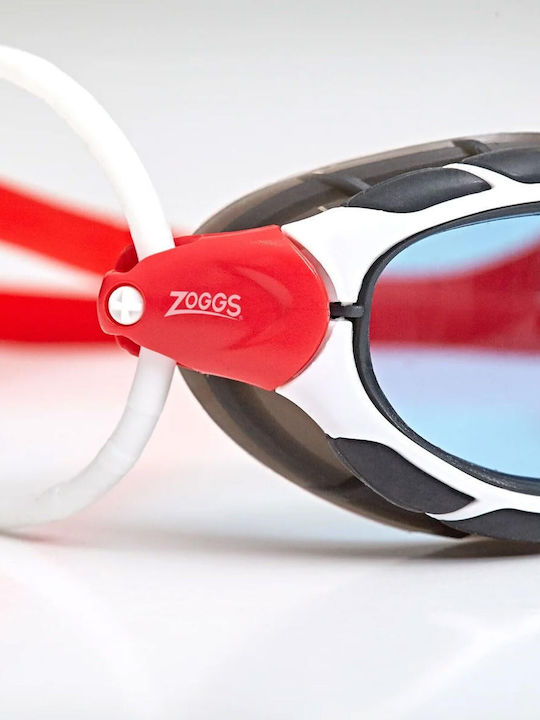 Zoggs Predator Swimming Goggles Adults with Anti-fog Lenses White/Red/Tint