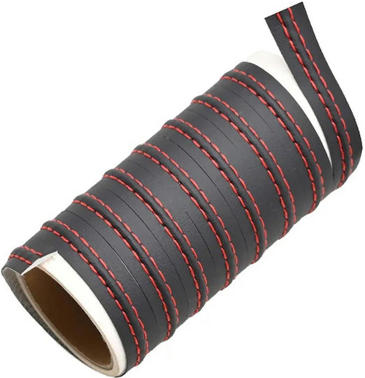 Decorative Strip Vehicle Interior 2m Long Made Faux Leather Black Color With Red Stitching