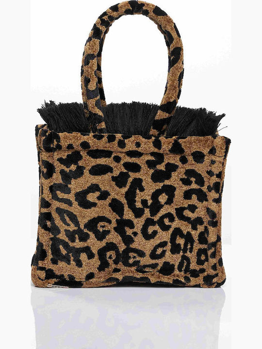 Leopard Velvet Knitted Women's Tote Bag Brown