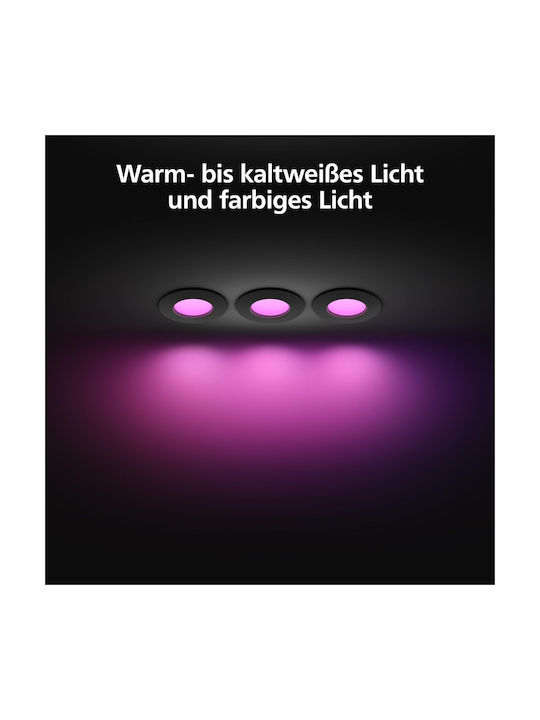 Philips Hue Smart Slim Einbauleuchte Τριπλό Σποτ σε Μαύρο Χρώμα