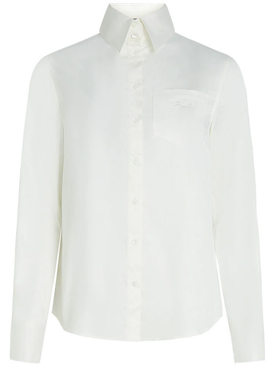 Langärmelig Damen Hemd White