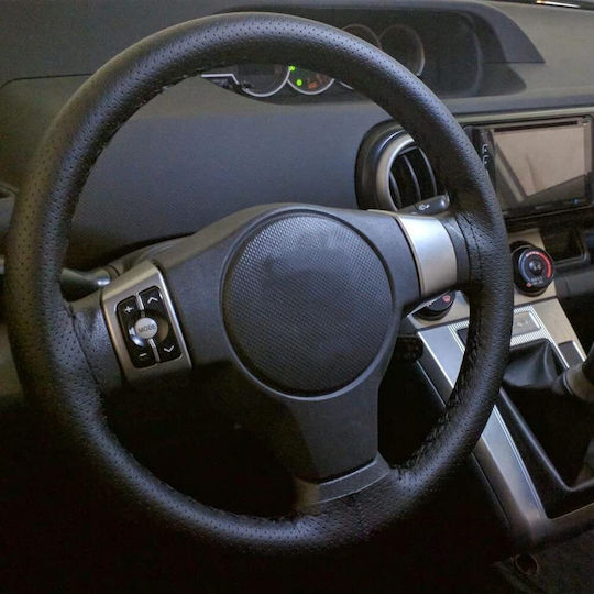 Alista Home Husă Volan Auto cu Diametru 39cm Din Piele Negru cu Cusătură Neagră