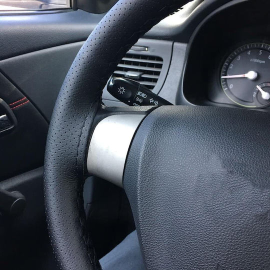 Alista Home Husă Volan Auto cu Diametru 39cm Din Piele Negru cu Cusătură Neagră