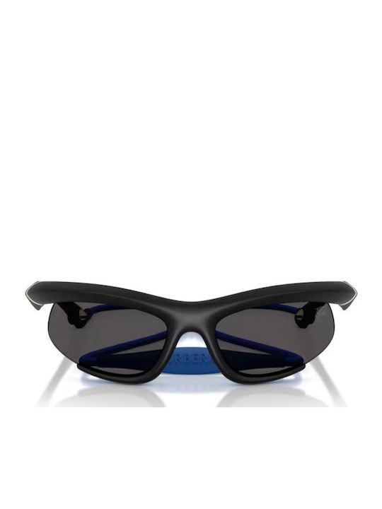 Burberry Men's Sunglasses with Black Horn-Rimmed Frame and Grey Lenses
