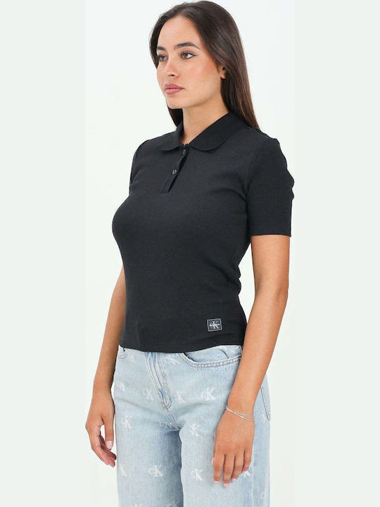 Damen Polo Bluse Kurzärmelig Schwarz