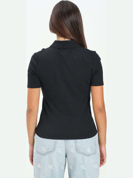 Damen Polo Bluse Kurzärmelig Schwarz