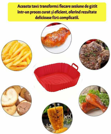 Tavă De Protecție Din Silicon Siks Pentru Air Fryer Universal Prăjire Coacere Reutilizabilă Pătrată Roșie
