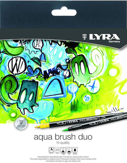 Lyra Aqua Brush Duo Μαρκαδόροι Σχεδίου Σετ 36 χρώματα