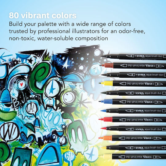 Lyra Aqua Brush Duo Markere de Proiectare 1mm Multicolor 24buc