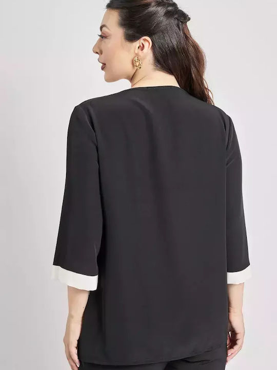 Women's Blouse Satin with 3/4 Sleeve Black